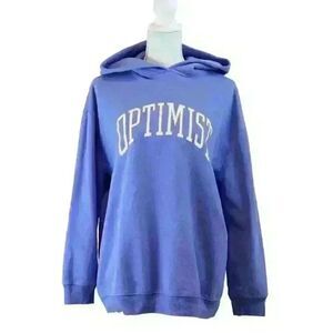 GAP Blue Recycled Hoodie Sweatshirt says "OPTIMIST" Size‎ Teen XXL (14-16) RARE!